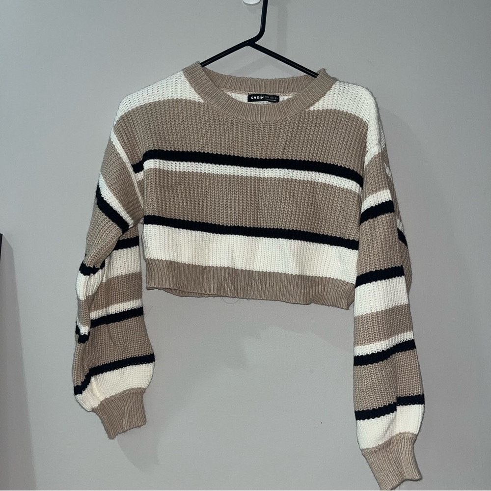SHEIN Tan and Black Knit Sweater